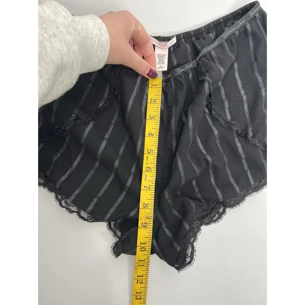 Victoria’s Secret Black Love Sleep Shorts Striped Women’s Size Medium - Picture 2 of 7